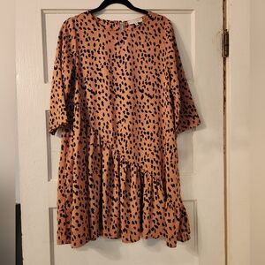 Hayden Mini Dress, Piper & Scoot, Leopard Cheetah Print Spotted Ruffle Swing EUC